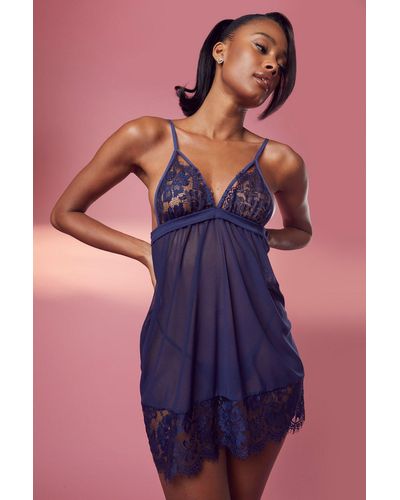 Boohoo Eyelash Lace Strapping Babydoll - Blue