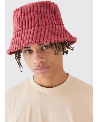 BoohooMAN Chunky Cord Bucket Hat In Red - Rot
