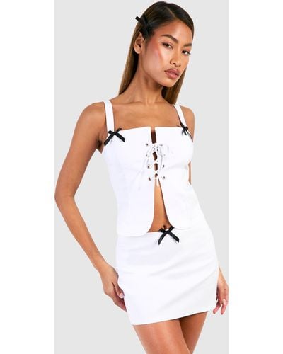 Boohoo Lace Up Bow Detail Top - White