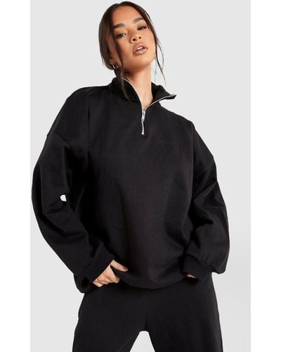 Boohoo Premium Half Zip Sweatshirt - Black
