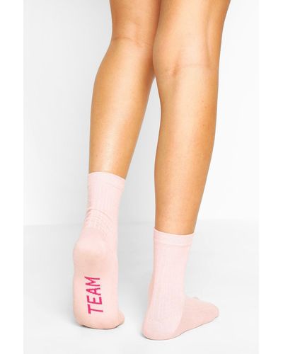 Boohoo Calcetines De Canalé Con Estampado Team Bride - Rosa