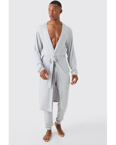 BoohooMAN Premium Modal Mix Lightweight dressing gown - Grau