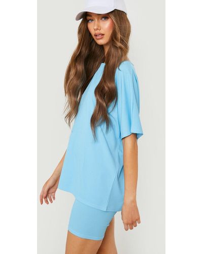 Boohoo Oversized T-shirt & Cycling Shorts Set - Blue