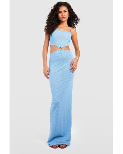 Boohoo Square Neck O Ring Textured Cut Out Maxi Dress - Blue