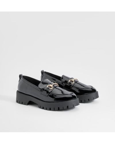 Boohoo Wide Fit Patent Chunky T Bar Loafers - Black