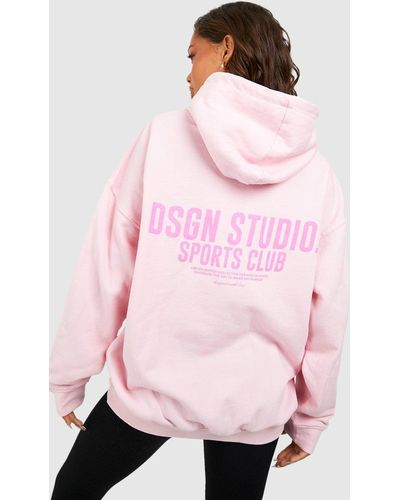 Boohoo Dsgn Studio Sports Club Slogan Printed Oversized Hoodie - Pink