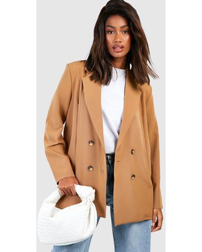Boohoo Basic Double Breasted Oversized Blazer - Brown