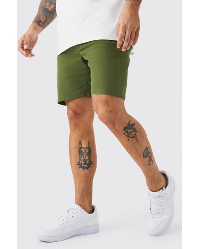Boohoo Pantalón Corto Chino Elástico Pitillo Con Cintura Fija - Verde
