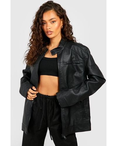 Boohoo Oversized Faux Leather Zip Detail Jacket - Black