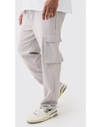 BoohooMAN Plus Elastic Lightweight Stretch Skinny Cargo Trouser - Grau