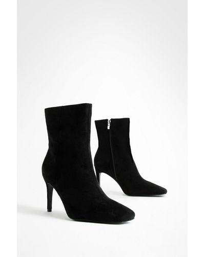 Boohoo Wide Fit Square Toe Stiletto Ankle Boots - Black