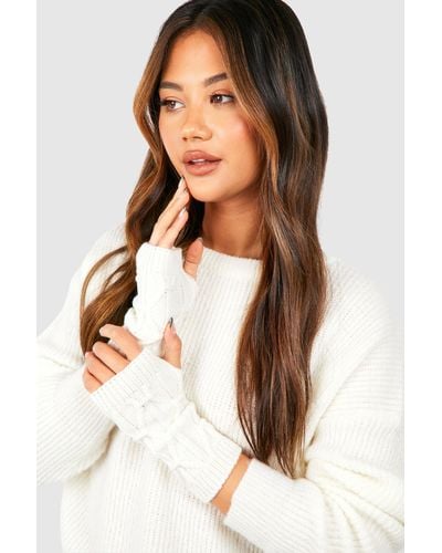 Boohoo Cable Knit Arm Warmers - White