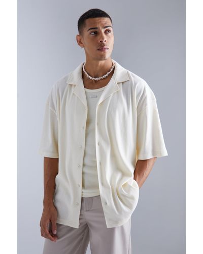 BoohooMAN Kurzärmliges geripptes Oversize Jersey-Hemd - Mehrfarbig
