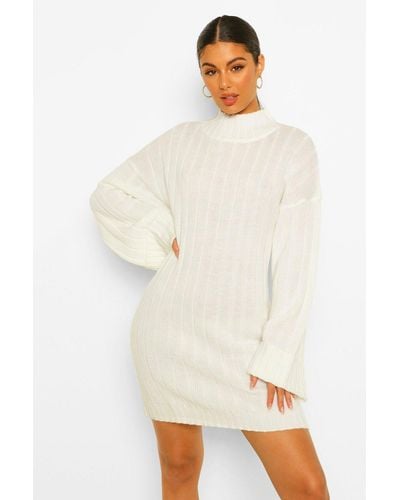 Boohoo Maxi Wide Sleeve Wide Rib Sweater Dress - Natural