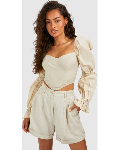 Boohoo Puff Sleeve Corset - Natural