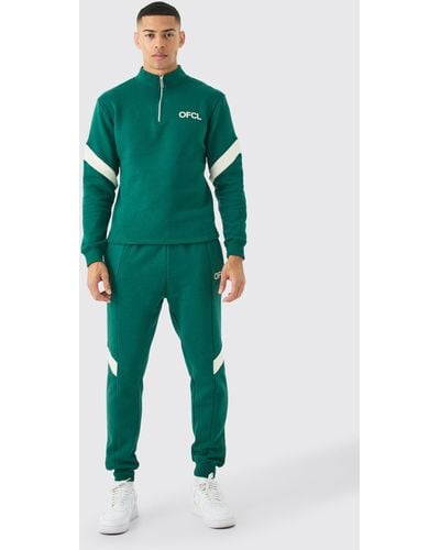 BoohooMAN Official Colorblock Trainingsanzug mit Reißverschluss - Grün