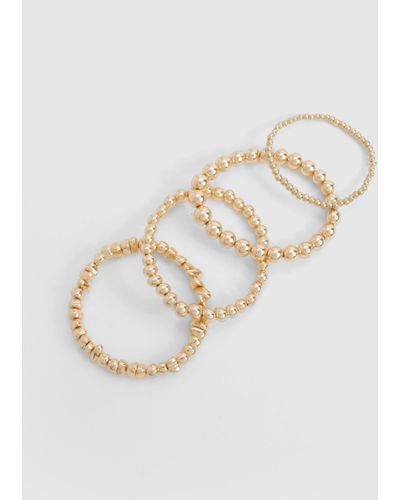 Boohoo 4 Pack Gold Beaded Stacking Bracelets - Blanco