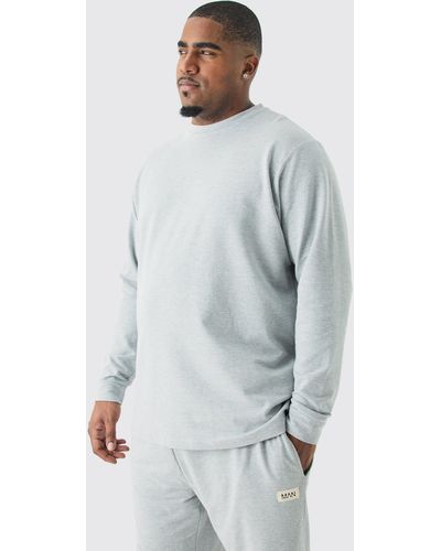 BoohooMAN Plus Soft Feel Lounge Top And Jogger Set - Gray