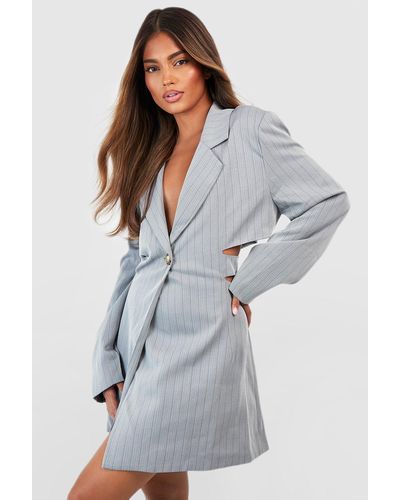 Boohoo Cut Out Stripe Blazer Dress - Gray