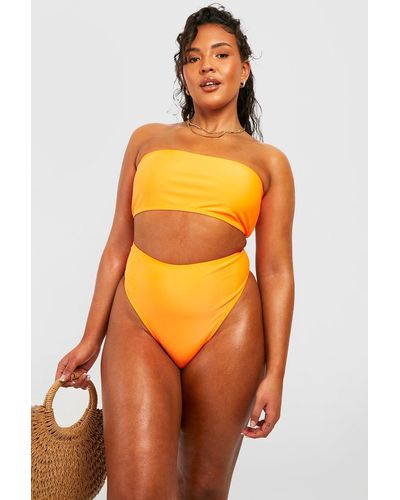 Boohoo Plus Bandeau High Waist Bikini - Orange