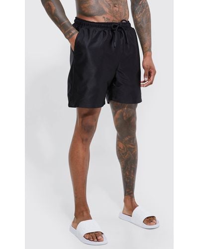 BoohooMAN Mid Length Plain Mesh Swim Shorts - Black