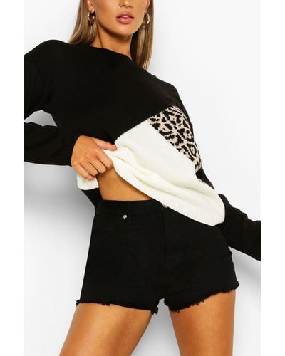 Boohoo Color Block Leopard Print Sweater - Black