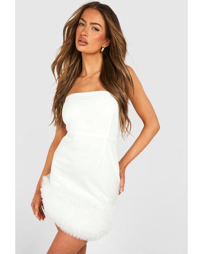 Boohoo Tulle Hem Bandeau Mini Dress - White
