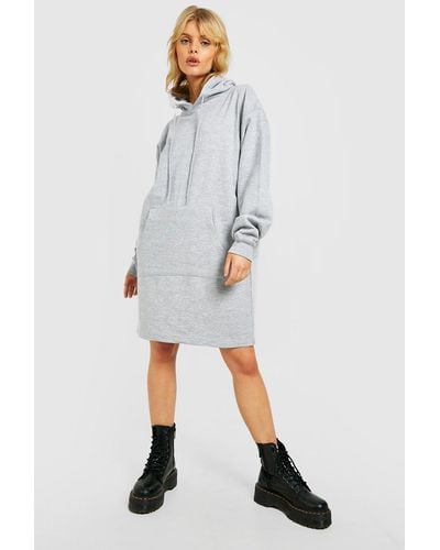 Boohoo Oversized Hooded Sweat Dress - Grey