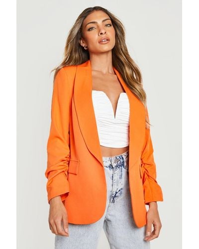 Boohoo Ruched Sleeve Tailored Blazer - Orange