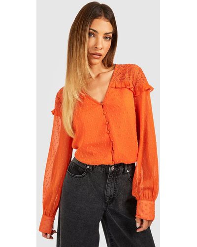 Boohoo Dobby Lace Detail Blouse - Orange