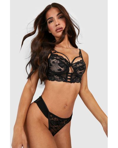 Boohoo Longline Bra And Brief Set - Black