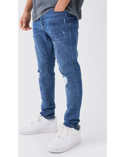 Boohoo Skinny Stretch Extreme Knee Rip Jeans - Blue