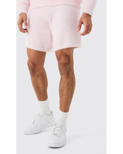 Boohoo Fluffy Relaxed Short In Light Pink - White