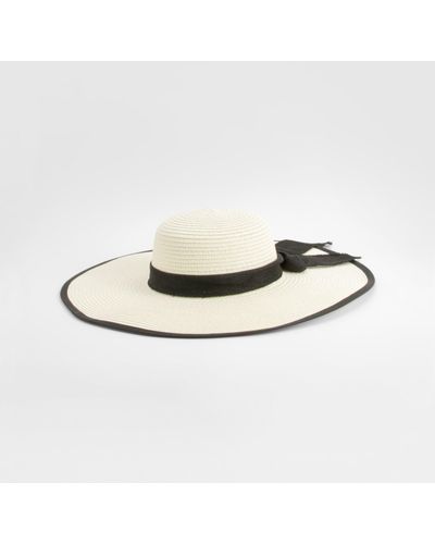Boohoo Contrast Trim Bow Detail Summer Hat - Blanco
