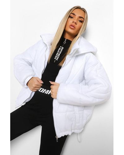 Boohoo Hooded Quilt Detail Puffer Jacket - White