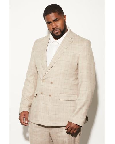 BoohooMAN Plus Double Breasted Skinny Check Suit Jacket - Natural