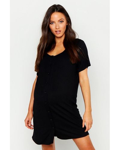 Boohoo Maternity Button Front Nightgown - Black