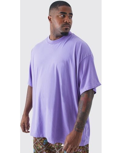 BoohooMAN Plus Oversized Extended Neck Heavy T-shirt - Purple