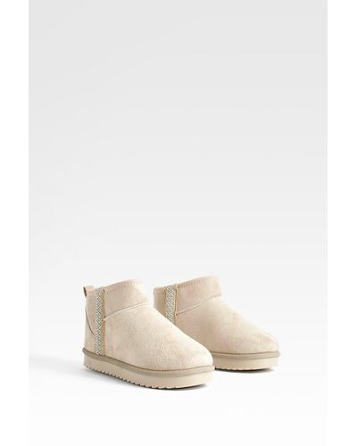 Boohoo Embroidered Detail Ultra Mini Cozy Boots - Natural