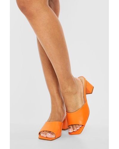 Boohoo Square Toe Low Block Heel Mule - Orange