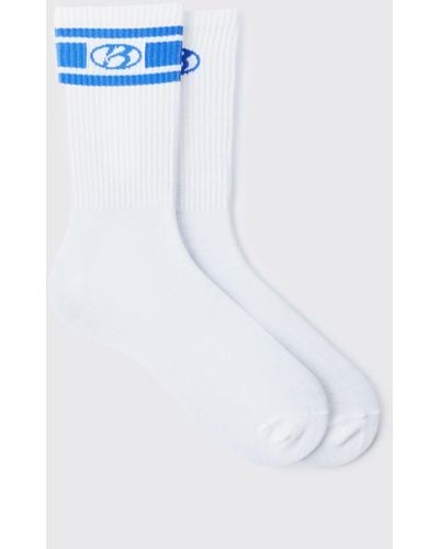 BoohooMAN 2 Pack B Sports Stripe Socks - Blue