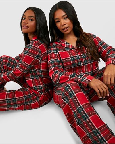 Boohoo Mix And Match Flannel Flannel Pj Pants - Red