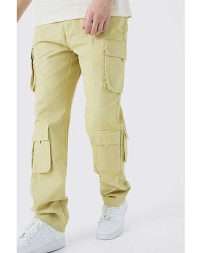 BoohooMAN Tall Fixed Waist Wide Leg Twill Cargo Trouser - Yellow