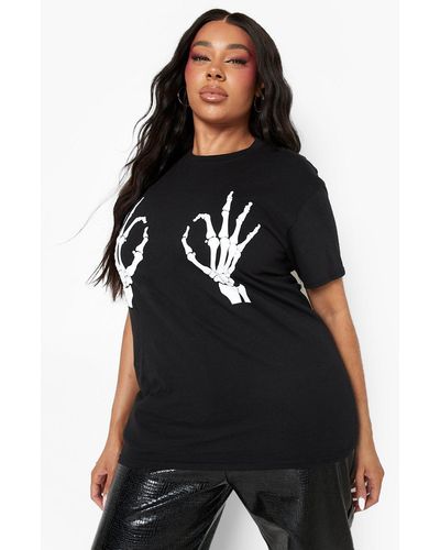 Boohoo Camiseta Plus De Halloween Con Manos De Esqueleto - Negro