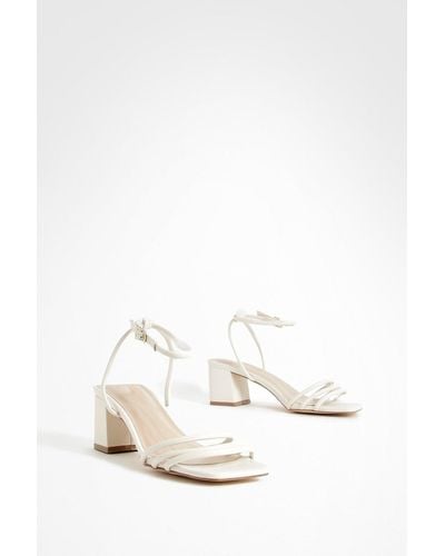 Boohoo Wide Fit Square Toe Triple Strap Low Block Heel Sandals - White