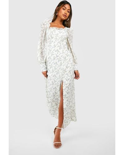 Boohoo Ditsy Corset Detail Maxi Milkmaid Dress - White