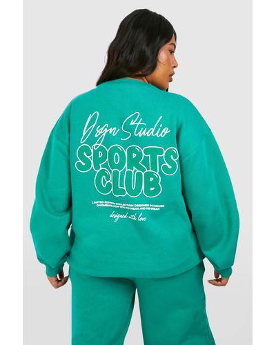 Boohoo Plus Dsgn Studio Sports Club Slogan Oversized Sweatshirt - Green