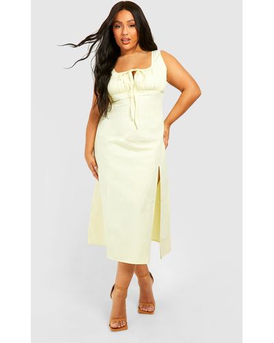 Boohoo Plus Woven Ruched Bust Detail Midi Dress - Yellow