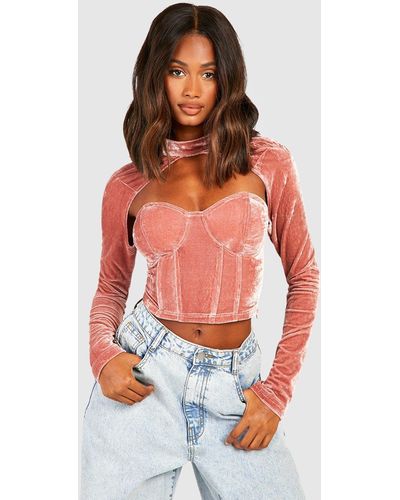 Boohoo Velvet Corset Top - Red