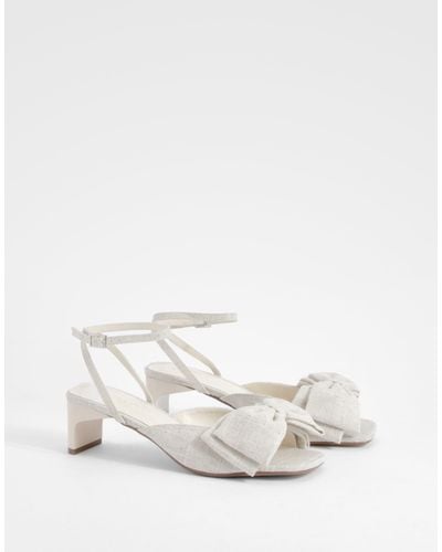 Boohoo Wide Fit Bow Low 2 Part Heels - White